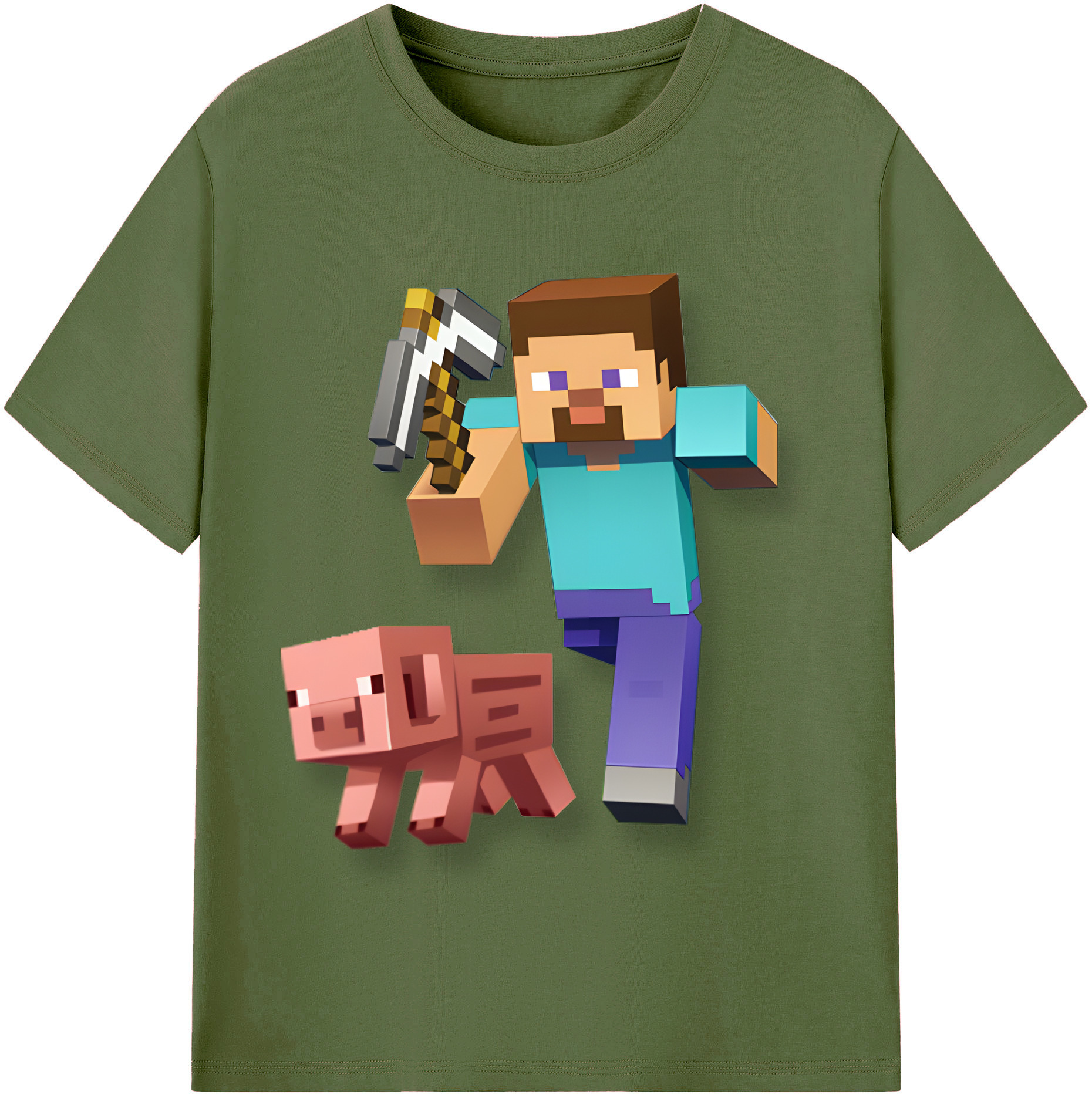 （画像用） マインクラフト ブロックの世界 Minecraft MC Block world 綿100％半袖Tシャツ（フロントプリント）